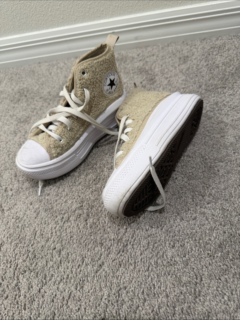 Converse Kids Beige Sherpa High Top Sneakers with White Sole